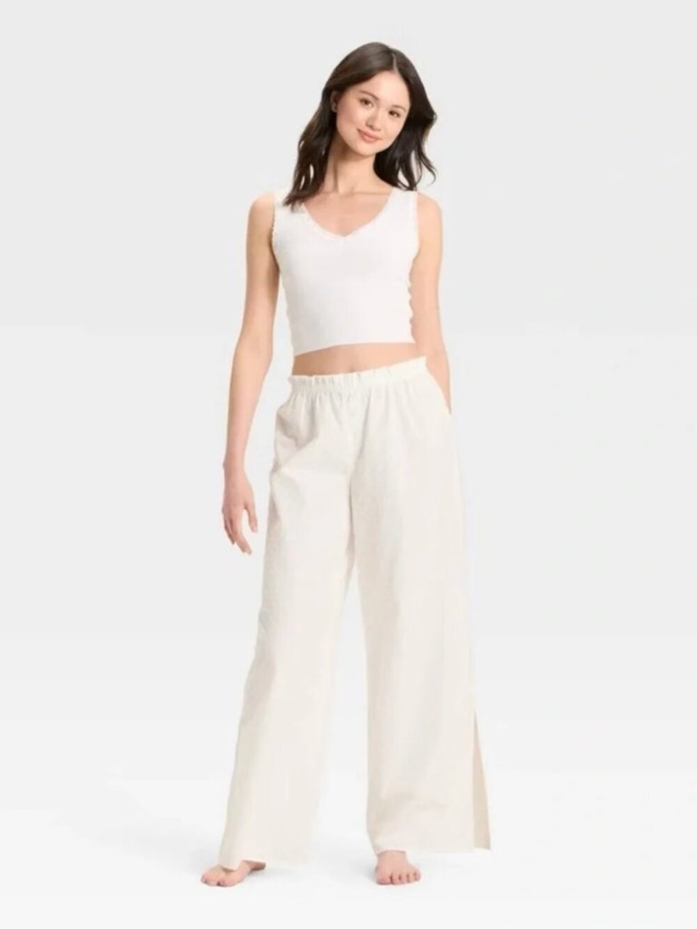 NWT Colsie Swiss Dot Cotton Poplin Pajama Pant White Wide Leg Pull On Size XS